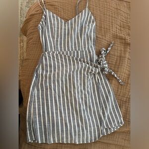 Grey striped wrap dress